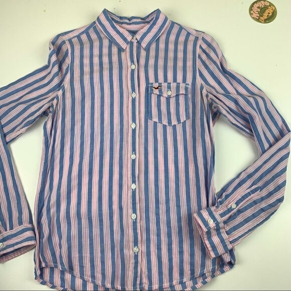 𝅺Hollister Cotton Striped Button  Up size Medium - Picture 3 of 11